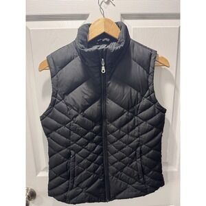 Eddie Bauer Black Hooded Goose Down Fill Vest Size Small